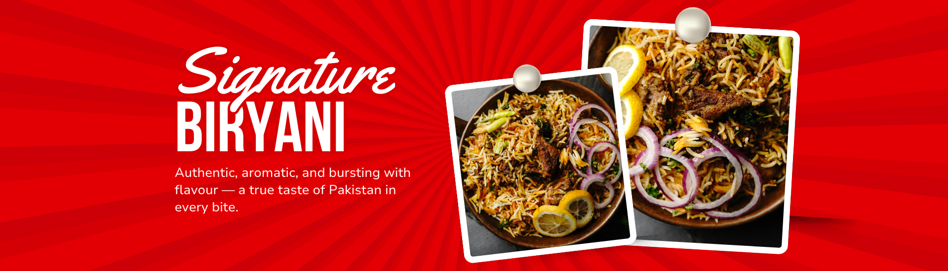 Red and White Modern Chicken Briyani Banner Landscape